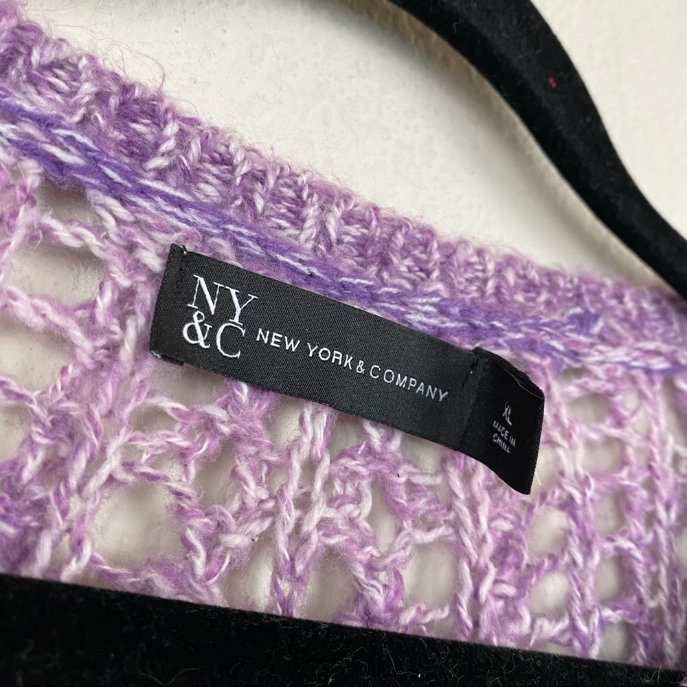 NEW YORK COMPANY NYC Purple Ombre Sweater XL Open Knit Eyelet Lightweight F83 - Picture 2 of 9